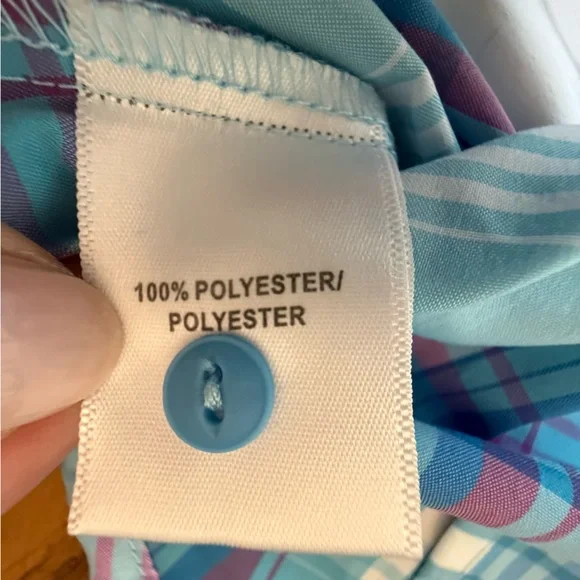 KUHL Women’s Plaid Button Up Short Sleeve Hiking Shirt Blue White Purple Medium - Picture 10 of 12